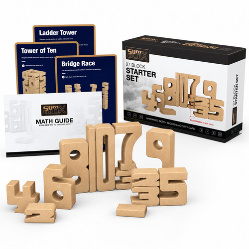 Wooden maths learning blocks - wooden,